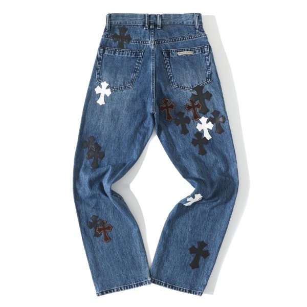 Chrome Hearts Fleur Knee Cross Patch Jeans Blue Men’s