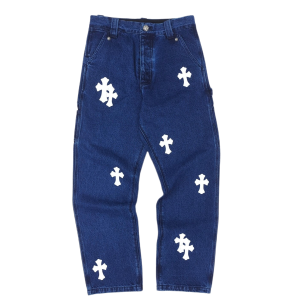 Chrome Hearts Regular Men Dark Blue White Patches Jeans