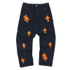 Chrome Hearts Fleur Knee Cross Patch Jeans Black Orange