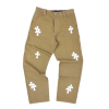 Chrome Hearts Fleur Knee Cross Patch Jeans Brown White