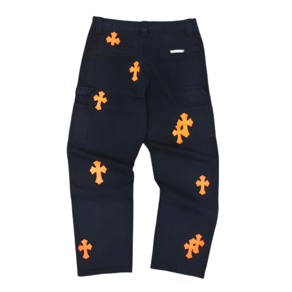 Chrome Hearts Fleur Knee Cross Patch Jeans Black Orange