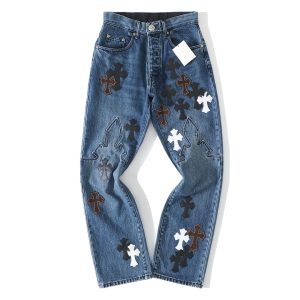 Chrome Hearts Fleur Knee Cross Patch Jeans Blue Men’s
